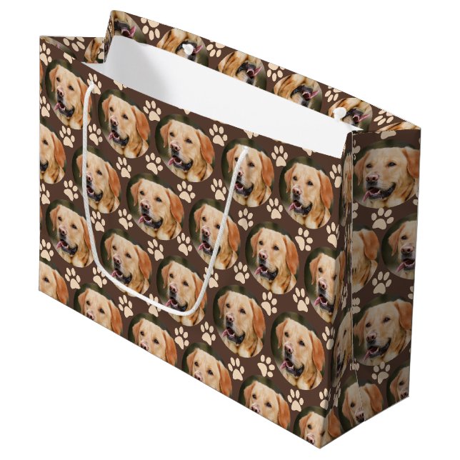 Sacola Para Presentes Grande Pet Photo Pattern Dog Personalizado (Frente inclinada)
