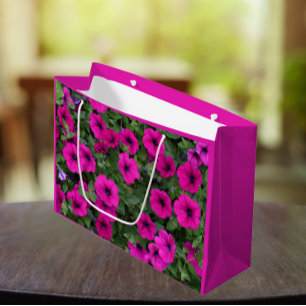 Sacola Para Presentes Grande Petunias Rosa Brilhante Floral