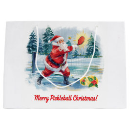 Sacola Para Presentes Grande Pickleball Natal com Papai Noel em jogo