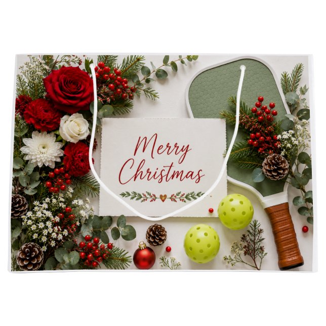 Sacola Para Presentes Grande Pickleball tema de Natal  (Frente)