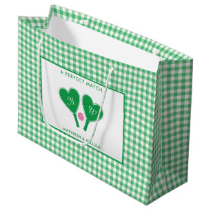 Sacola Para Presentes Grande Picles Verde e Rosa Casamento de Pickleball