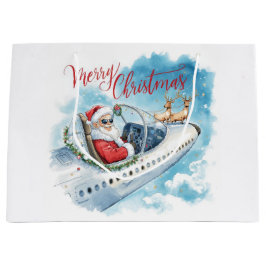 Sacola Para Presentes Grande Pilot Santa is Flying for Christmas in the Sky 