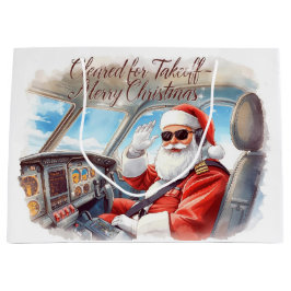 Sacola Para Presentes Grande Pilot Santa is Flying for Christmas in the Sky