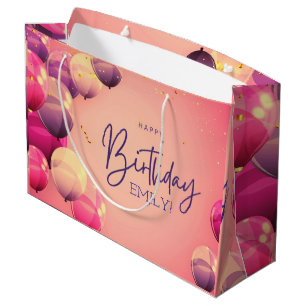 Sacola Para Presentes Grande Pinça de aniversário personalizada - Strips cor-de