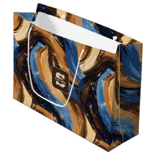 Sacola Para Presentes Grande Pincéis de Abstrato Curly em Azul e Castanho