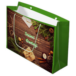Sacola Para Presentes Grande Pine Cones and Spices Seasonal Gift Bag