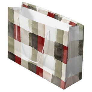Sacola Para Presentes Grande Pine Green Ivory Red Strips Natal