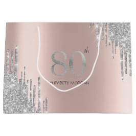 Sacola Para Presentes Grande Pingo de Purpurina Prata Rosa Dourado 80º