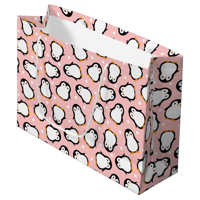 Sacola Para Presentes Grande Pinguim cor-de-rosa-branca (Frente inclinada)