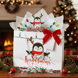 Sacola Para Presentes Grande Pinguim de Natal  