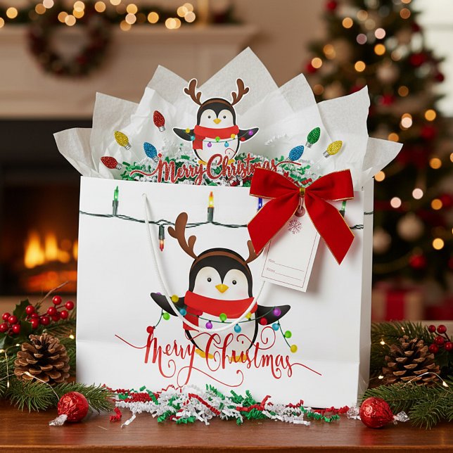 Sacola Para Presentes Grande Pinguim de Natal   (Criador carregado)