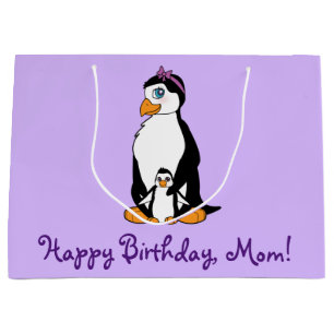 Sacola Para Presentes Grande Pinguim e pintinho do feliz aniversario da mãe