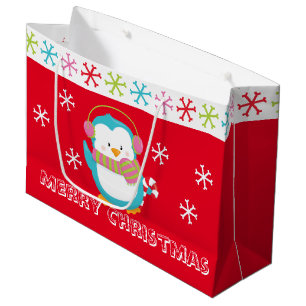 Sacola Para Presentes Grande Pinguim Feriado Feliz