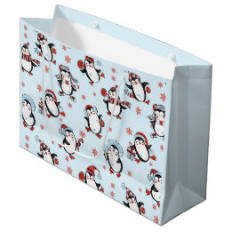 Sacola Para Presentes Grande Pinguim Gelado Azul Natal