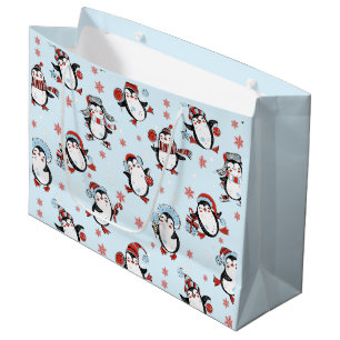 Sacola Para Presentes Grande Pinguim Gelado Azul Natal