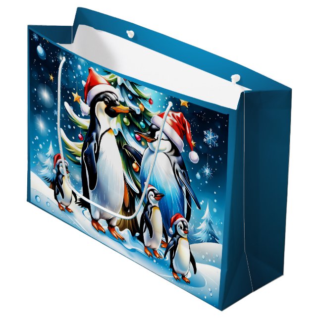 Sacola Para Presentes Grande Pinguins bonitos num estilo animado, (Frente inclinada)