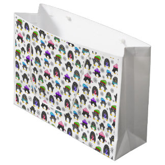 Sacola Para Presentes Grande Pinguins de Inverno