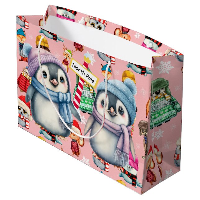 Sacola Para Presentes Grande Pinguins do Polo Norte (Verso inclinado)
