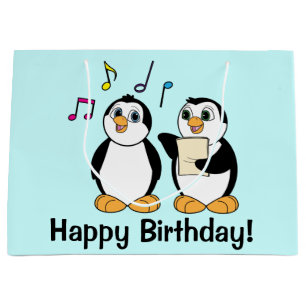 Sacola Para Presentes Grande Pinguins dos desenhos animados que cantam o feliz