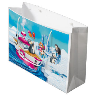 Sacola Para Presentes Grande pinguins na Antártica