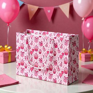 Sacola Para Presentes Grande Pink Cupcakes Birthday GIft Bag