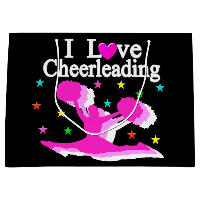 SACOLA PARA PRESENTES GRANDE PINK E BLACK EU AMO SACOS DE PRESENTE DE CHEERLEAD (Frente)
