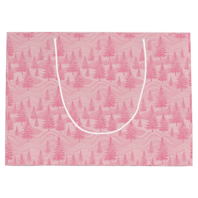 Sacola Para Presentes Grande Pink Forest Christmas (Frente)