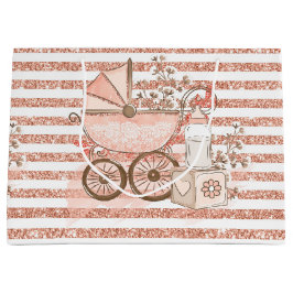 SACOLA PARA PRESENTES GRANDE PINK GLITTER OLHA BABY GIRL PRAM & FLOWER