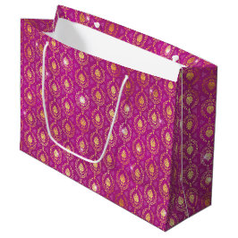 Sacola Para Presentes Grande Pink & Gold Ornamental Luxe Pattern with Sparkles