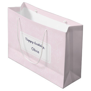 Sacola Para Presentes Grande Pink Happy Birthday - Padrão de flores silvestres
