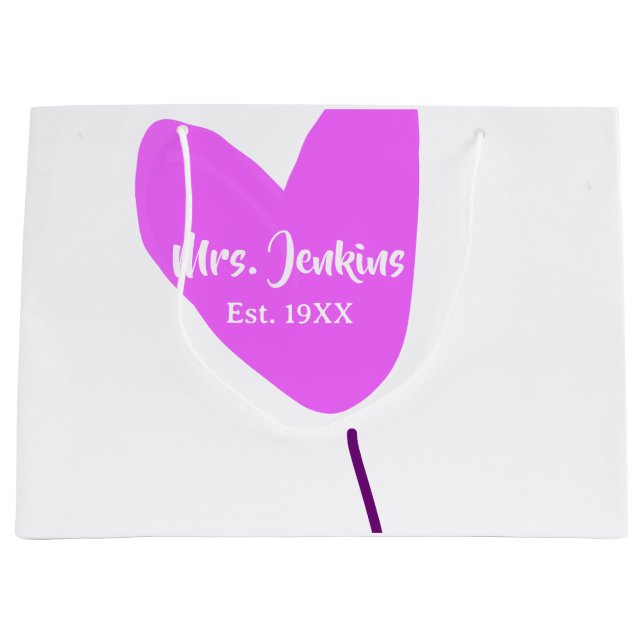 Sacola Para Presentes Grande Pink heart balloon Mrs add name est. Add year love (Frente)