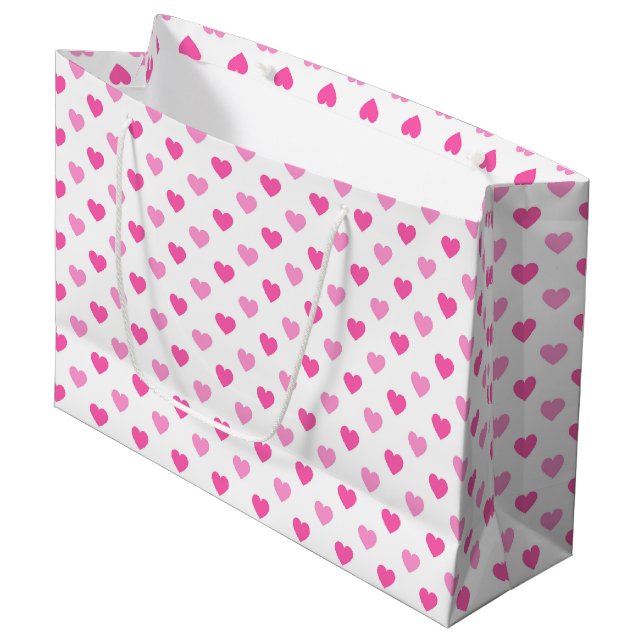 Sacola Para Presentes Grande Pink Heart Breast Cancer Awareness Pattern (Frente inclinada)