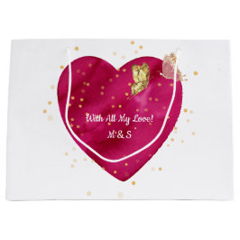Sacola Para Presentes Grande Pink Heart & Gold Butterfly Valentine Wrapping