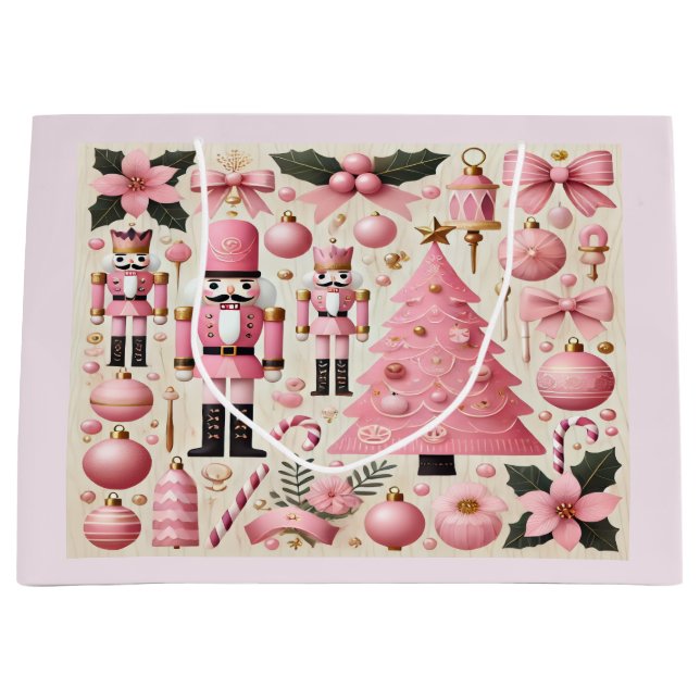 Sacola Para Presentes Grande Pink Nutcracker Christmas Tree Gift Bag (Frente)