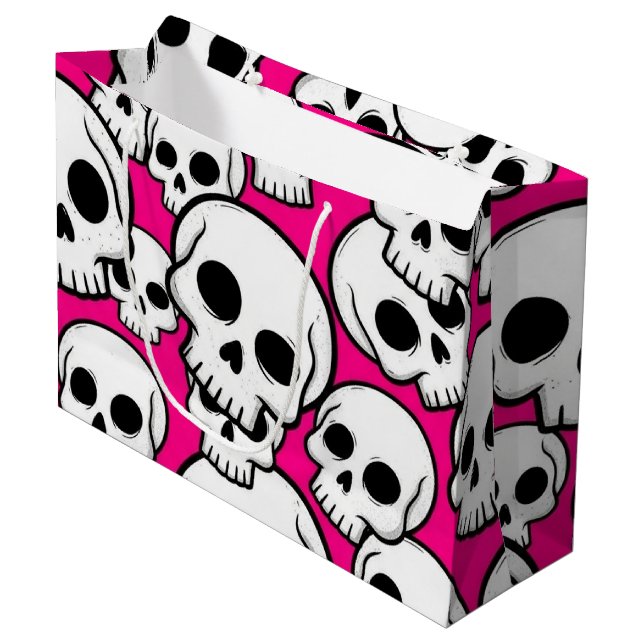 Sacola Para Presentes Grande Pink Skull Pattern Gift Bag  (Frente inclinada)
