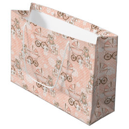 SACOLA PARA PRESENTES GRANDE PINK & TAN BABY GIRL PRAM BEAR