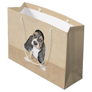 Sacola Para Presentes Grande Pintado de Cachorro Basset - Arte Cachorro Origina
