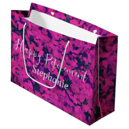 Sacola Para Presentes Grande Pintado pela mão do jardim floral cor-de-rosa feli