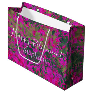 Sacola Para Presentes Grande Pintado pela mão do jardim floral cor-de-rosa feli
