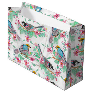 Sacola Para Presentes Grande Pintor floral primavera de aves aquáticas bonito