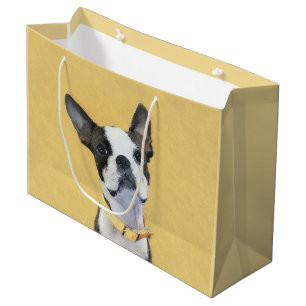 Sacola Para Presentes Grande Pintura de Boston Terrier - Arte de Cão Original