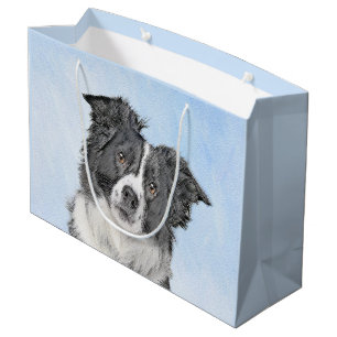 Sacola Para Presentes Grande Pintura de Collie de Borda - Arte de Cachorro Orig