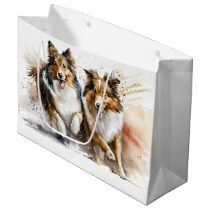 Sacola Para Presentes Grande Pintura de Collies Rough