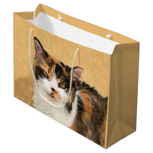 Sacola Para Presentes Grande Pintura De Gato Calico - Arte De Gato Original Bon