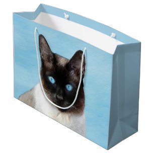 Sacola Para Presentes Grande Pintura de Gatos Siameses - Arte de Gato Original