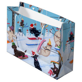 Sacola Para Presentes Grande Pintura de Labradores de Natal Divertido