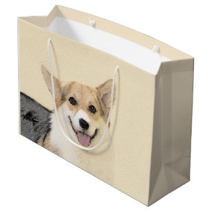 Sacola Para Presentes Grande Pintura de Pembroke Welsh Corgi - Arte Original pa