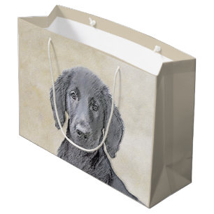 Sacola Para Presentes Grande Pintura De Retriever Revestida Plana - Arte De Cão