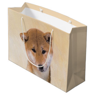 Sacola Para Presentes Grande Pintura de Shiba Inu (Vermelho) - Arte Original de