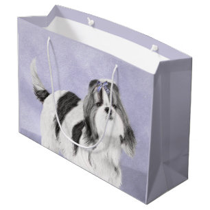 Sacola Para Presentes Grande Pintura de Shih Tzu - arte original bonito do cão